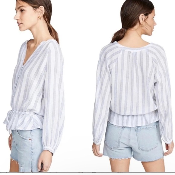 Rails Tops - Rails Marti Cotton Button Detail Long Sleeve Blouse Shirt Top in Cayman Stripe